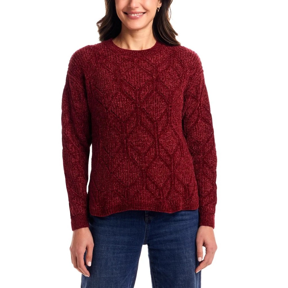 Weatherproof Vintage Womens Chenille Sweater Red Diamond Cable Knit Pullover S